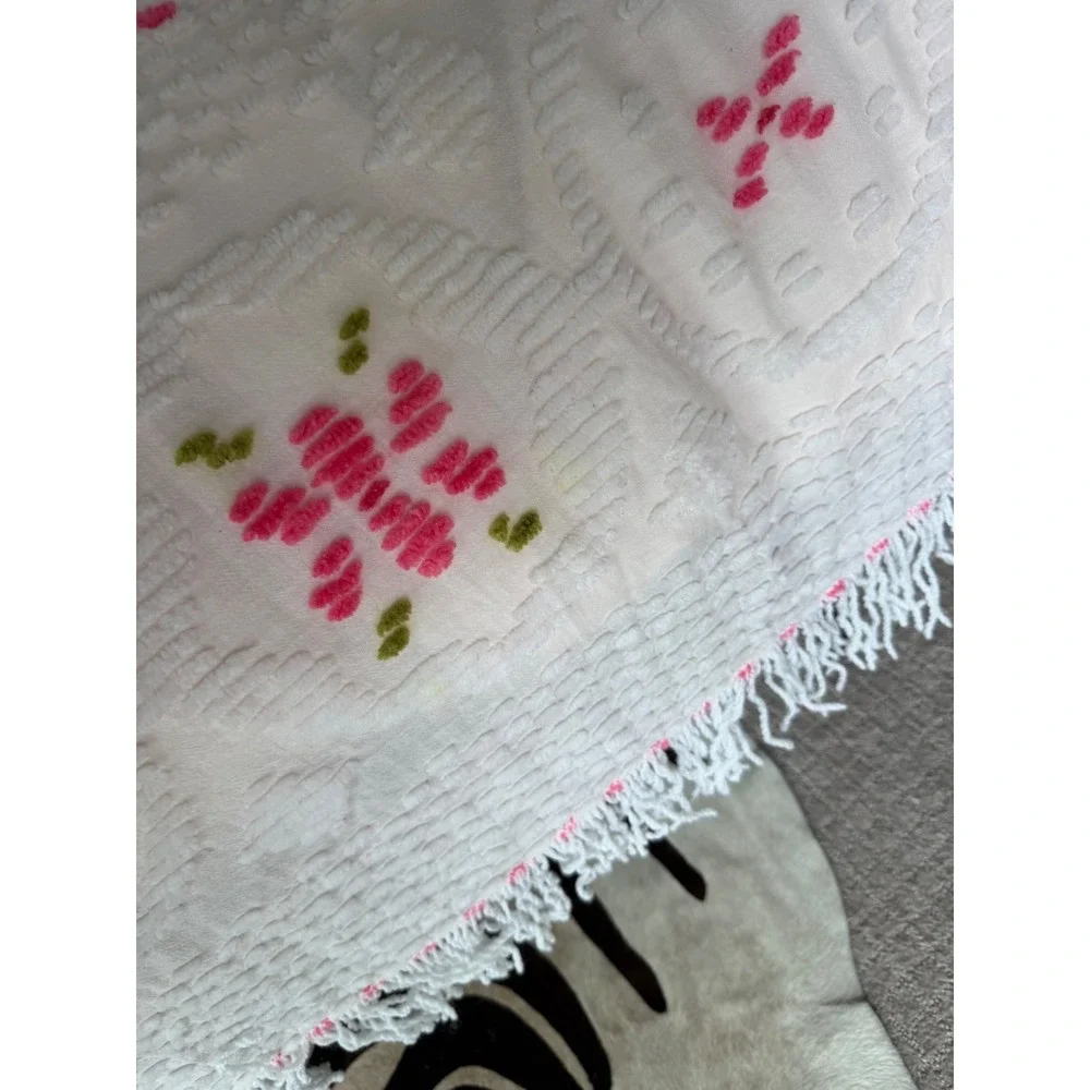 Vintage Pink Floral Chenille Bedspread